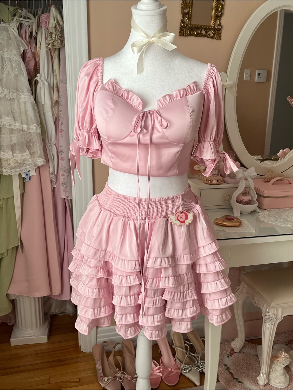 Sweetheart Pink Ruffled Mini Skirt Set